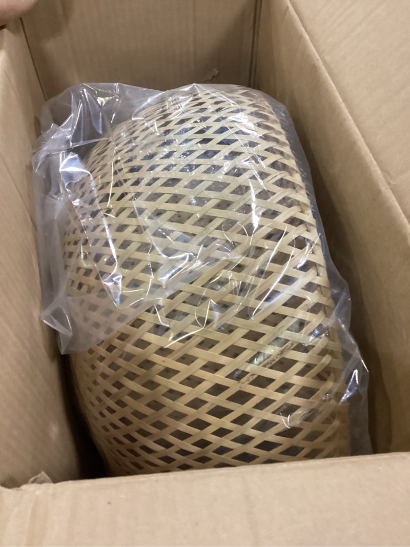 Condition photo showing Good Condition for bamboo large pendant light fixture 17.8 inch one-light adjustable rustic basket handmade woven pendant lighting for kitchen island farmhouse dining room living room natural