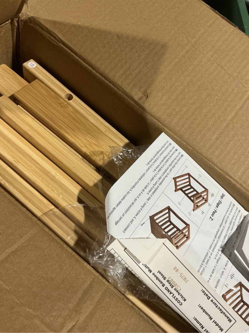 Condition photo showing As Is for COSYLAND Kids Kitchen Step Stool?Toddler Standing Tower with CPC Certification, Removable Anti-Drop Railing Safety Rail Unique Patented Design Anti-tip Structure More Stable, 1.5-3 yrs Natural Bamboo