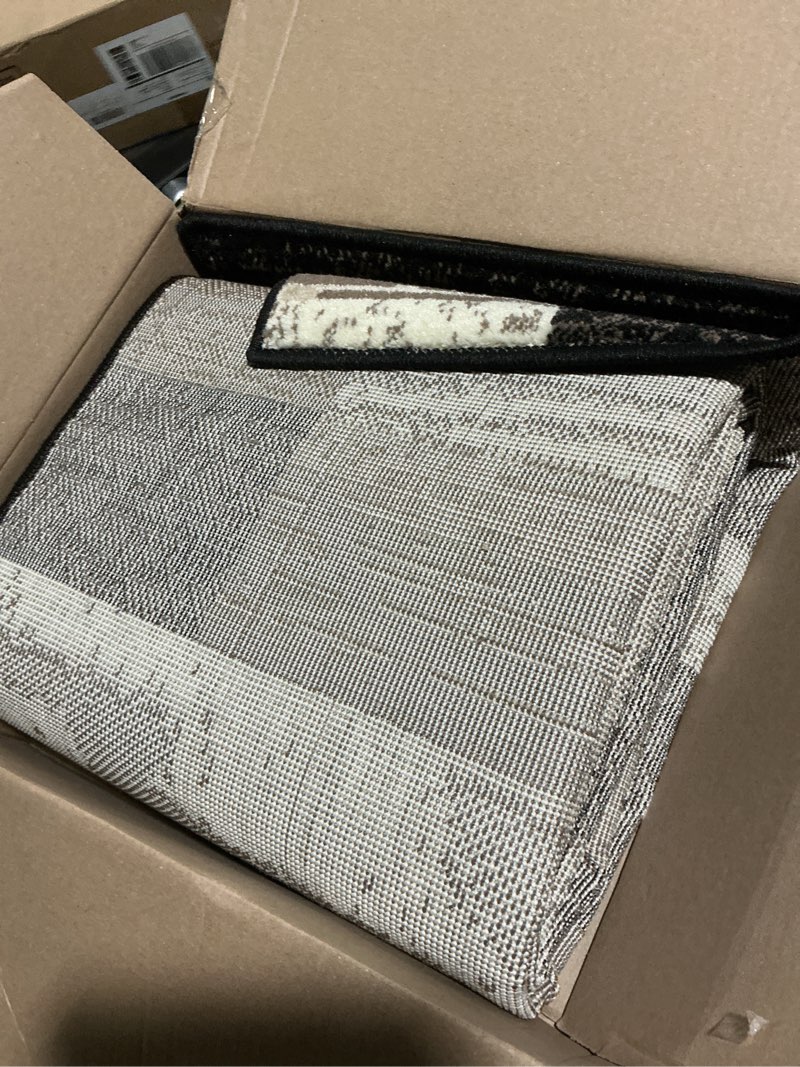 Condition photo showing Good Condition for superior indoor runner rug, jute backed, modern geometric patchwork floor decor for bedroom, office, living room, entryway, kitchen, hardwood floors, rockwood collection, 2' 7" x 12', ivory-beige ivory-beige 2'7" x 12' (runner)
