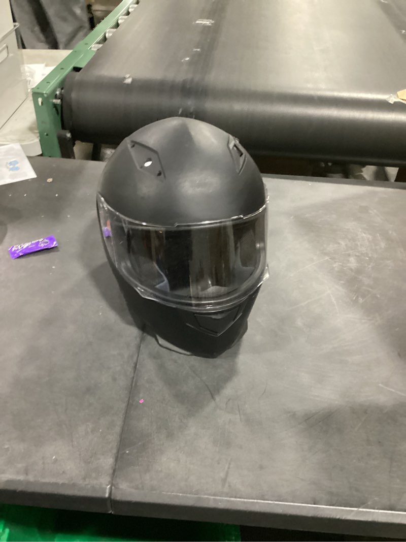 Condition photo showing As Is for ilm full face motorcycle street bike helmet with removable winter neck scarf + 2 visors dot model-jk313 large matte black