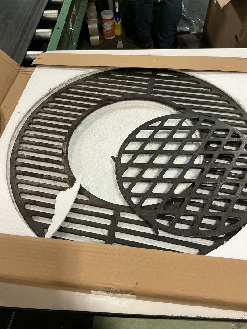 Condition photo showing As Is for 8835 cast iron 21.5" grill grates w/12" removable center grate for weber original kettle premium 22-inch charcoal grill, replacement parts for weber 22" performer premium grill, one-touch grills 8835 22" and 65171 12" griddle