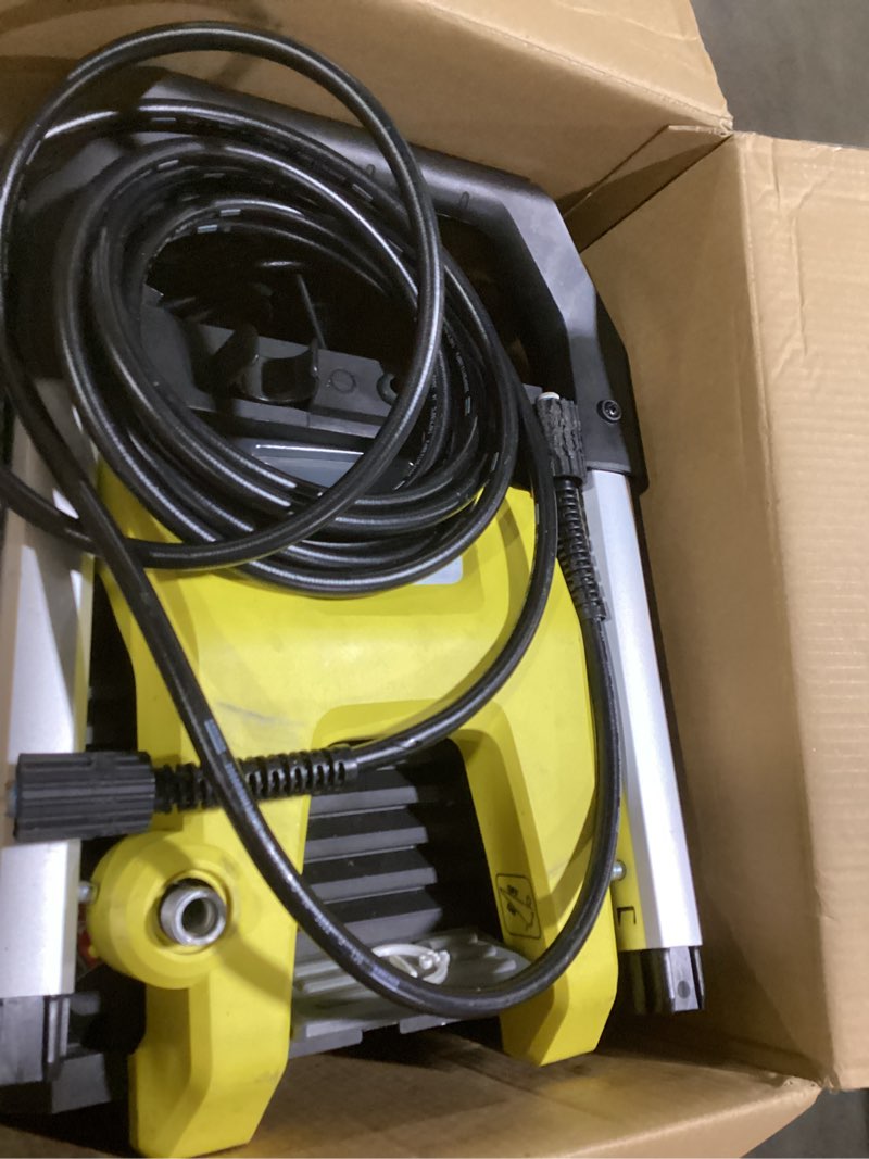 Condition photo showing As Is for kärcher pressure washer k1700, ceta certified, 3 spray nozzles, detergent tank, for cars, driveways, siding, patios, 1.2 max. gpm