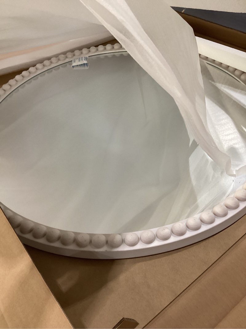 Condition photo showing New/Like New for WallBeyond Round Mirror 28 Inch,Linen-Texture Circle Wall Mirror for Bathroom, Bedroom, Entryway, Living Room, SIMILAR TO STOCK PHOTO 