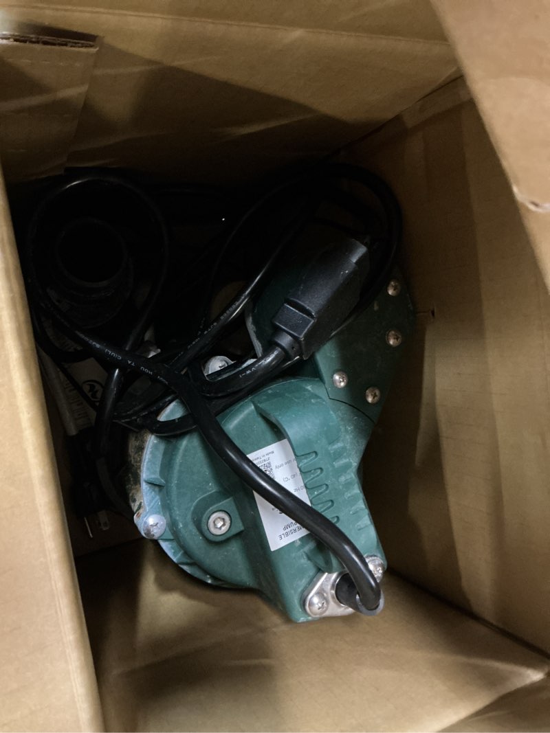 Condition photo showing As Is for zoeller submersible sump pump - 3/4 hp, cast iron construction - 80 gpm basement sump pump with dual switch protection (1099-0001)