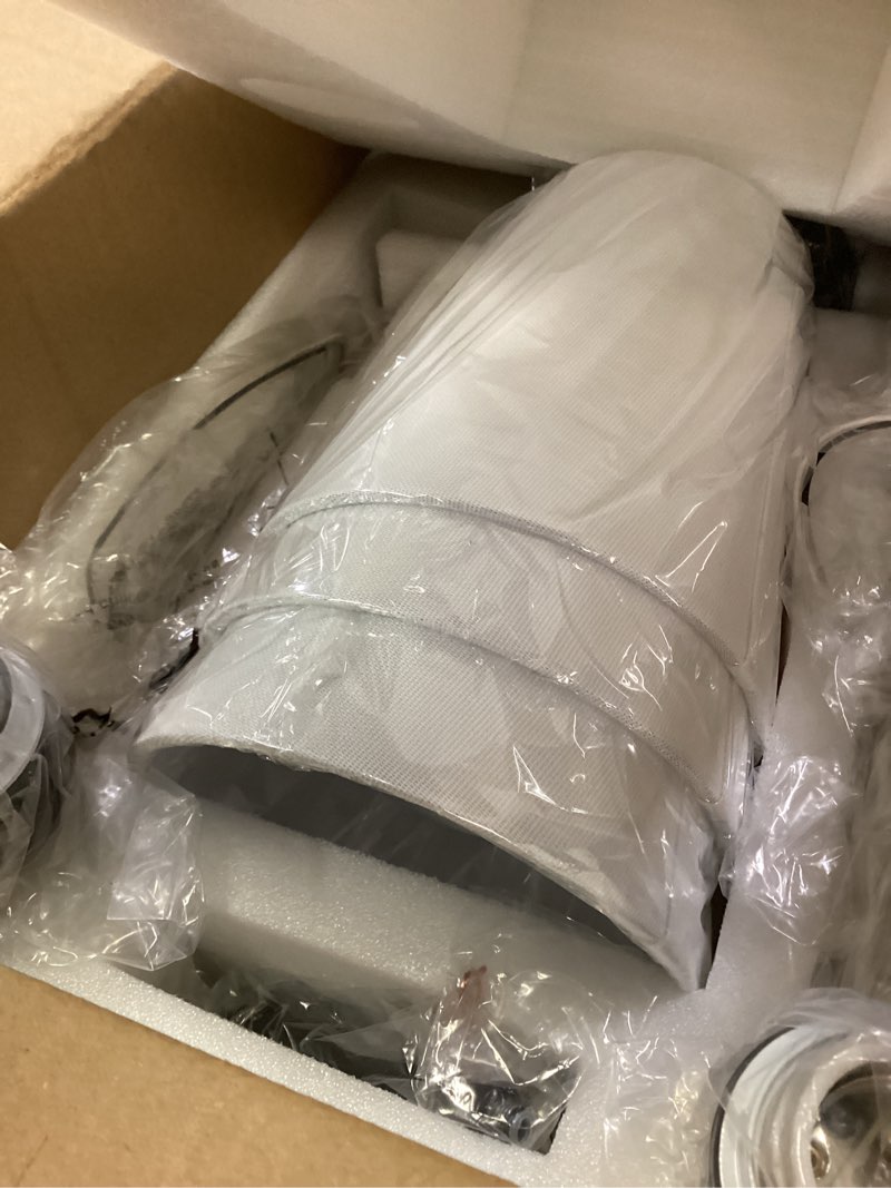 Condition photo showing New/Like New for bathroom light fixtures, matte black vanity lights with flared white fabric shade, 3 light wall sconce, modern sconces wall lighting for hallway bedroom, vl837-mb-3 matte black 3-light