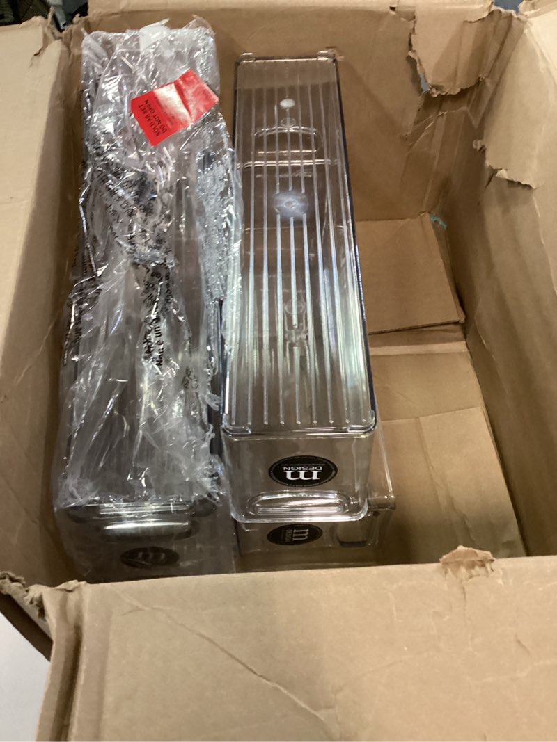 Condition photo showing As Is for mDesign Plastic Bathroom Organizer - Storage Holder Bin w/Handles for Vanity, Cupboard, Cabinet Shelf, Linen/Hallway Closets, Holds Styling Tools, Beauty Products - Ligne Collection - 4 Pack - Clear