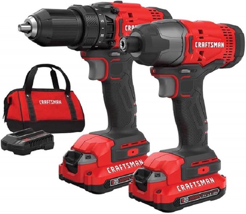 craftsman v20 max cordless drill and impact driver, power tool combo kit with 2 batteries and charger (cmck200c2am)
