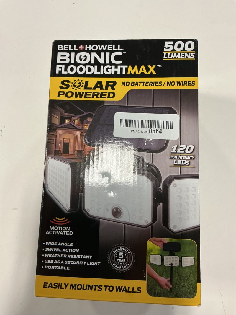 Condition photo showing New/Like New for Bell+Howell Bionic Flood Light Max, 500 Lumen LED Solar Lights Outdoor Waterproof, Solar Flood Lights Outdoor Motion Sensor with 360Â° 3 Panel Swivel Design, Bionic Flood Light as Seen on TV