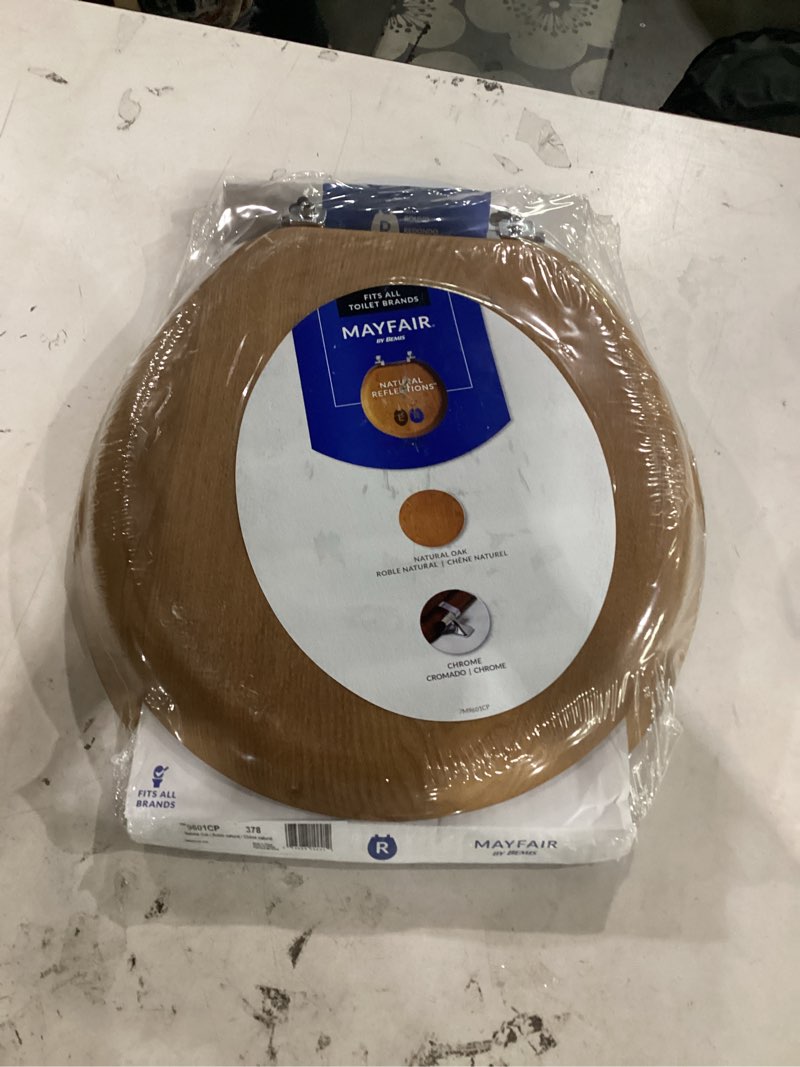 Condition photo showing As Is for mayfair 9601cp-378 16.5  standard round natural oak veneer toilet seat