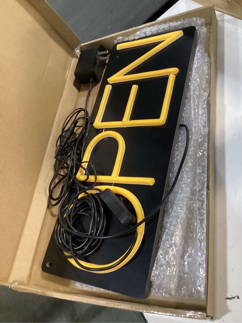 Condition photo showing Good Condition for open signs for business 12v/2a ultra bright led neon open sign 16 inch lighted open sign electric light up open sign for business storefront window glass door retail shop store bar salon restaurant,yellow