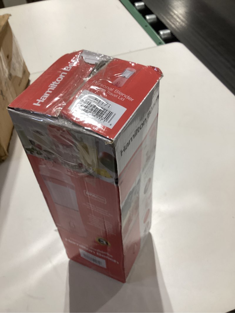 Condition photo showing As Is for Hamilton Beach Portable Blender for Shakes and Smoothies, 14 Oz BPA Free Travel Cup & Lid, Durable Stainless Steel Blades, Personal Smoothie Blender, Coral (51171) Coral Portable Blender