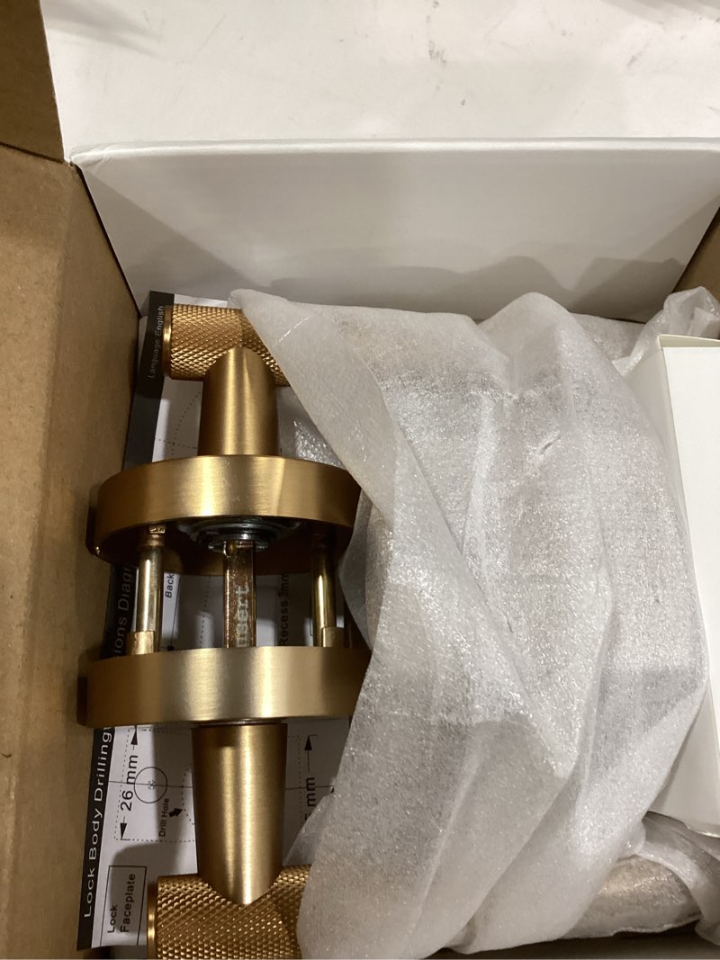 Condition photo showing New/Like New for Asidrama 4 Pack Champagne Bronze Passage Door Handles, Door Lever with Door Knobs Indoor for Bedroom or Bathroom, Heavy Duty Door Handles Interior with Locks for Left Right Sided Doors Passage 4pack Champagne Bronze