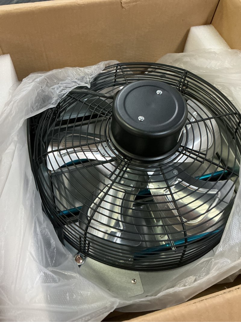 Condition photo showing Good Condition for 14 inch shutter exhaust fan, high-speed 2000cfm low noise attic fan, automatic shutter, ventilation and cooling vent fan for greenhouses, garages, shop, chicken coops, gable, shed silver 14"