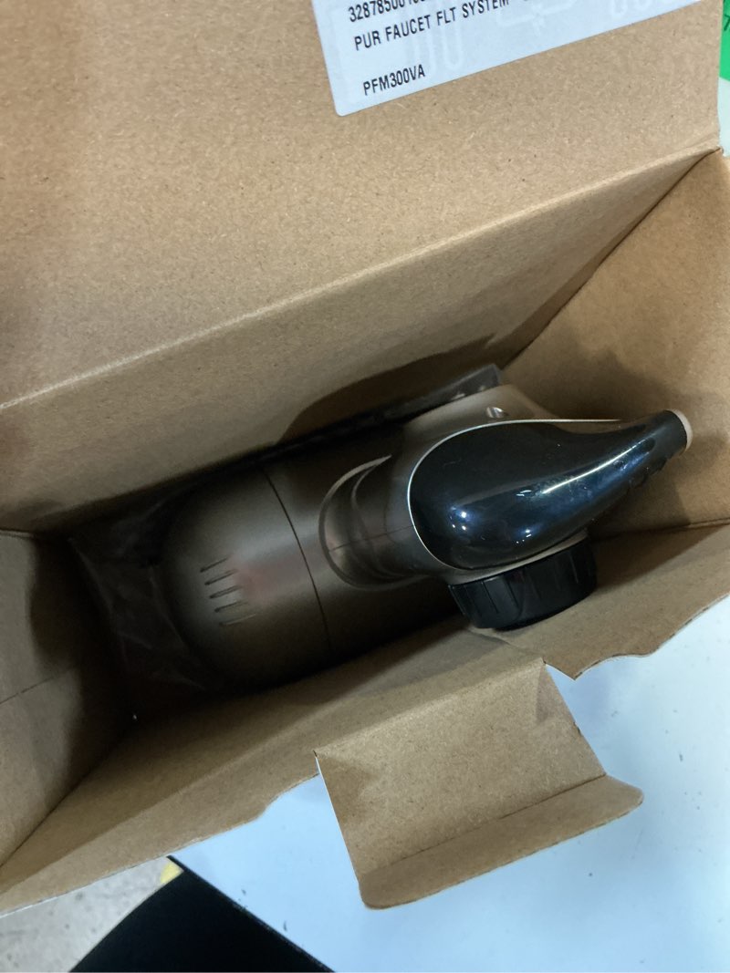 Condition photo showing As Is for pur plus faucet mount water filtration system, horizontal, matte silver, pfm300v