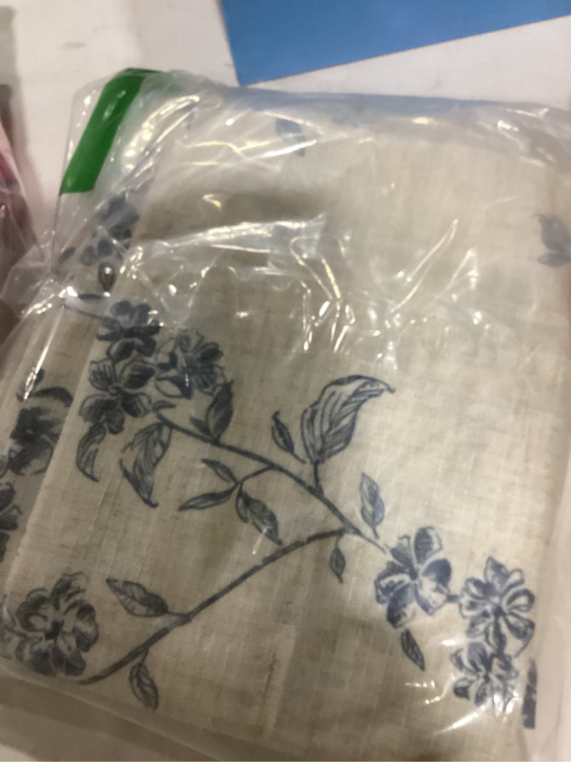 Condition photo showing New/Like New for jinchan Floral Kitchen Curtains Set 24 Inch Length Farmhouse Linen Cafe Curtains and Valance Set for Living Room Bathroom Small Window Treatments Rod Pocket 3 Panels Blue on Linen 26"W x 24"L (Pack of 3) Alisa | Blue on Linen