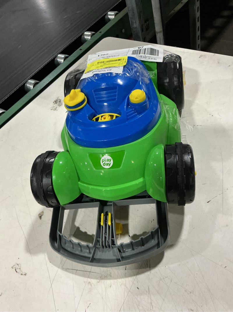 Condition photo showing As Is for play day push n bubble mower toy with 4oz solution - no batteries required - children ages 2+