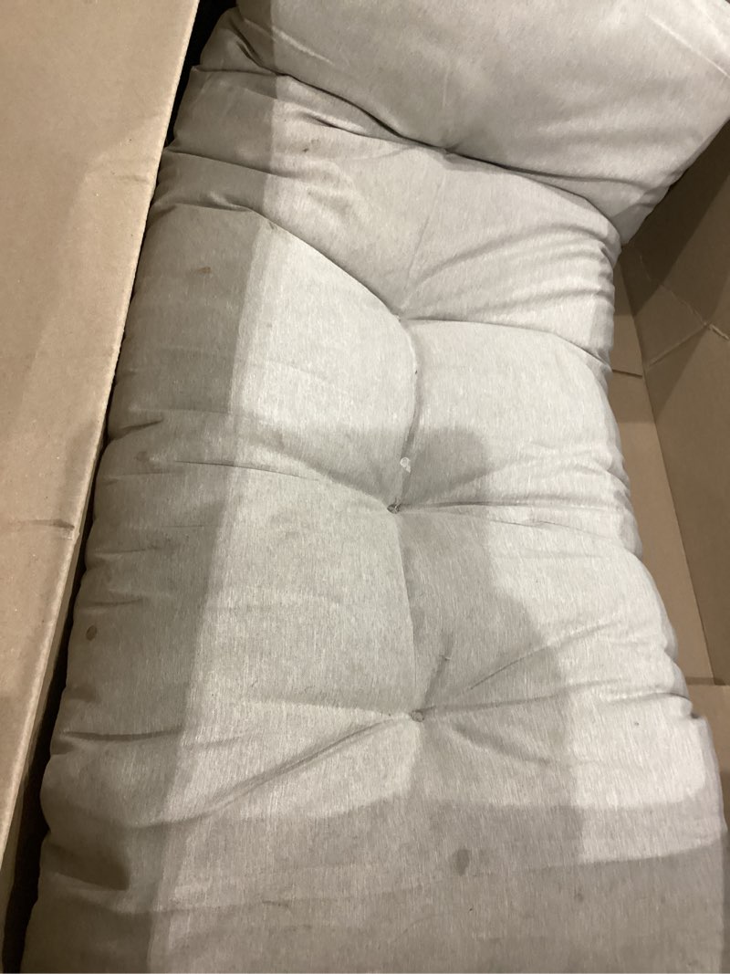 Condition photo showing As Is for funhome outdoor bench cushion 42 x18 inch with non-slip grips,water resistant porch swing cushion,bench pillow pads,tufted cushions for patio garden furniture,42" seat cushions(light brown) light brown 42 x 18 x 5 inch
