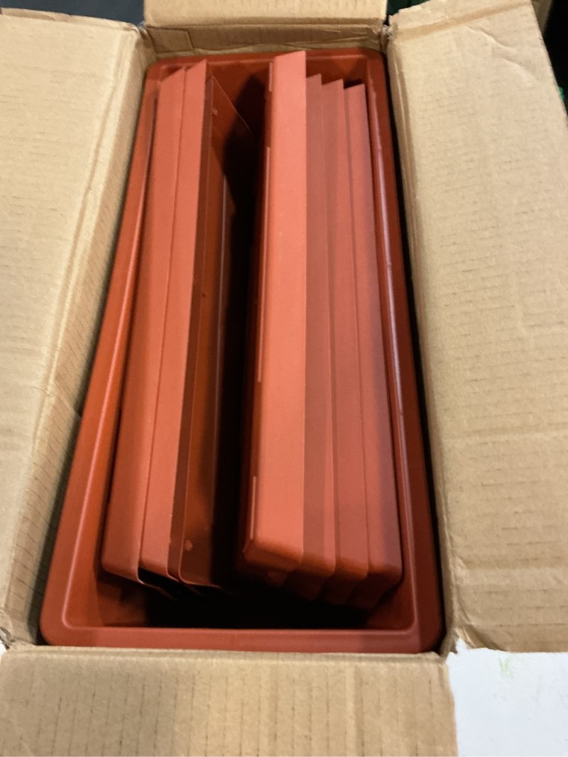 Condition photo showing Good Condition for 8pcs window box planter,17 inches flower window boxes, rectangle planters box with drainage holes and trays, plastic vegetable planters for windowsill patio garden home decor porch yard (red)