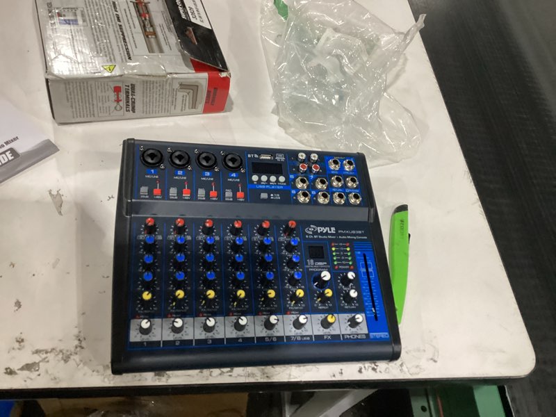 Condition photo showing Good Condition for PRODUCT NOT TESTED Pyle Professional Audio Mixer Sound Board Console Desk System- Interface 8 Channel Digital USB Bluetooth MP3 Computer Input 48V Phantom Power Stereo DJ Studio FX 16Bit DSP Processor, Black - PMXU83BT