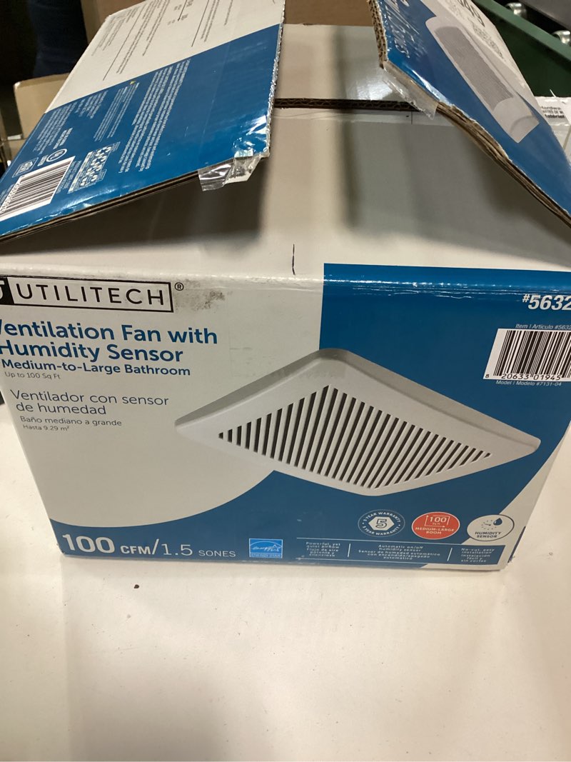 Condition photo showing Good Condition for Similar Utilitech Super Quiet 100 CFM, 1.5 Sone Bathroom Ventilation and Exhaust Fan with Humidity Sensor, No Attic access Needed Installation, Ceiling Mounted Fan,White 110CFM with humidity sensor