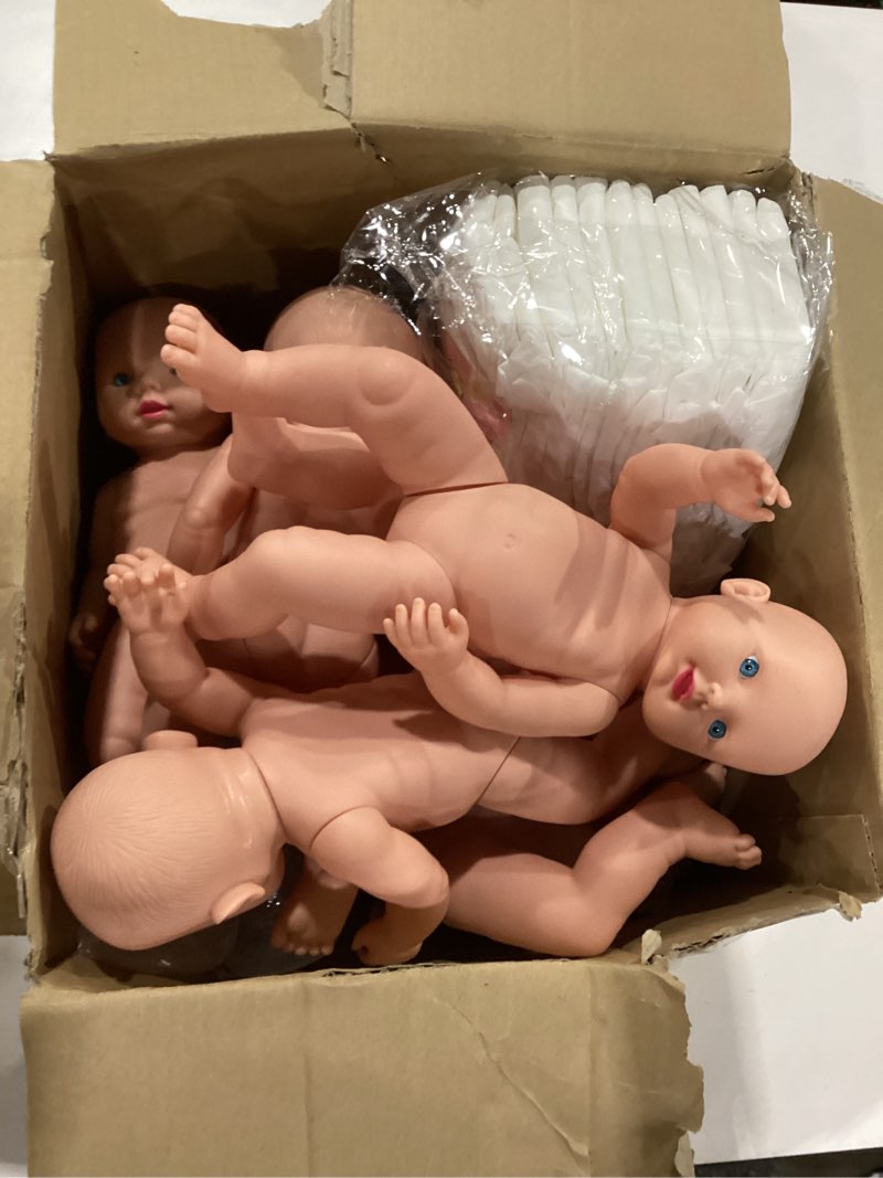 Condition photo showing New/Like New for 43 Pcs Baby Shower Diaper Changing Game Supplies Including 11.8 Inch 6 Dolls 24 Diapers 6 Bottles 6 Blindfold with Sign for Gender Reveal Changing Diaper Pong Race Game Party Favor