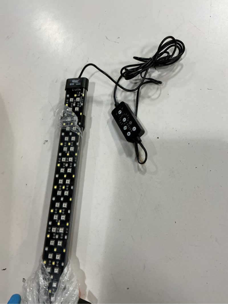 Condition photo showing As Is for hygger Submersible LED Aquarium Light, 24W 26.8 in 24/7 Mode Fish Tank Light with 5 Rows Beads, with Timer 9 Colors and Adjustable Brightness, Full Spectrum IP68 Waterproof Light for Fish Tank 28-54in 26.8in 24W