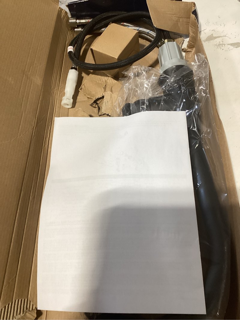 Condition photo showing As Is for delta spargo venetian bronze single handle deck-mount pull-down kitchen faucet with sprayer (includes deck plate) (includes soap dispenser)