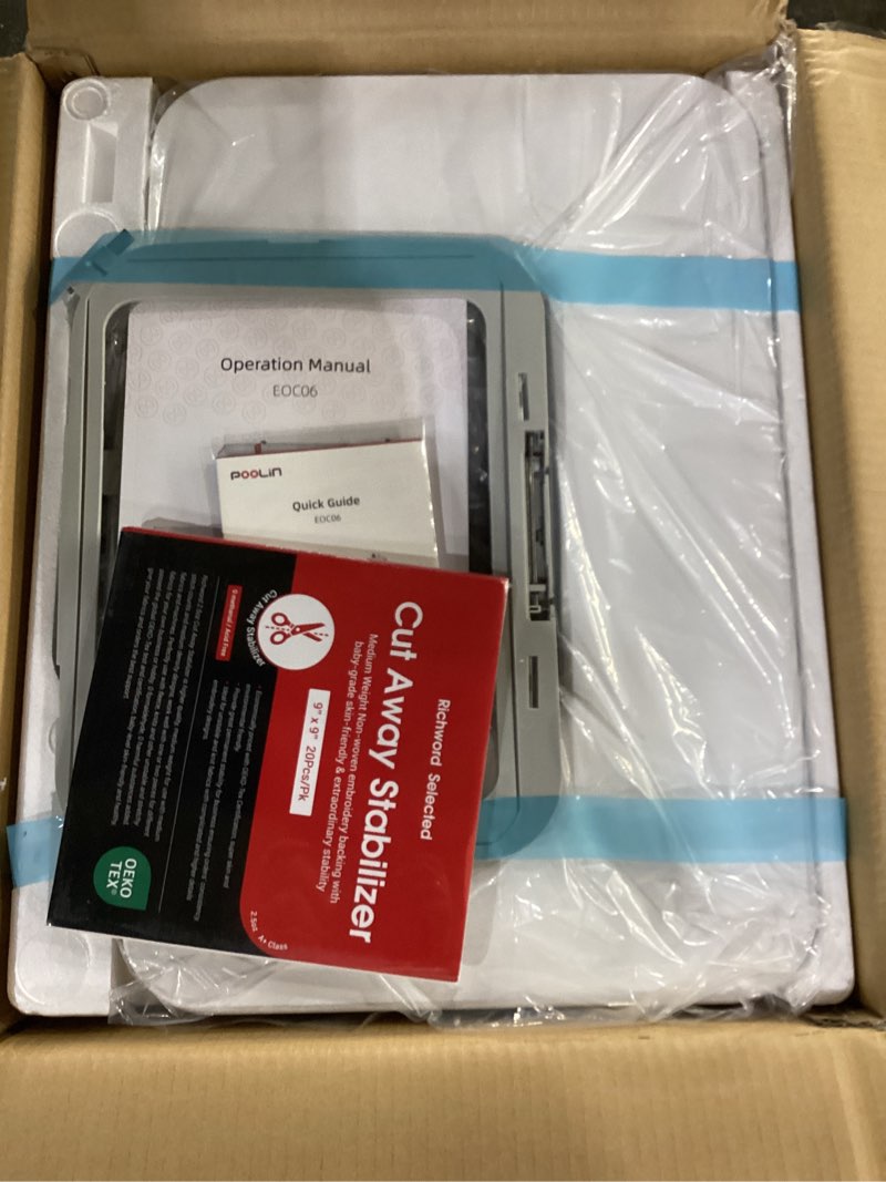 Condition photo showing New/Like New for POOLIN EOC06 Embroidery Machine,7" Touchscreen,7.9"x11" Hoop Area,Computerized Home Embroidery Machine for Beginners Gifts,200 Built-in Designs,USB & Wireless,Software,4 Hoops,Thread,Bobbin,Stabilizer