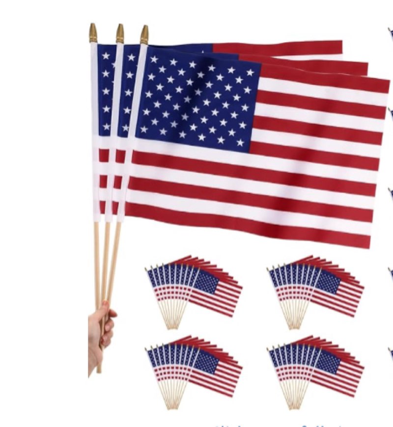 Tudomro 25 Pcs Small American Flag on Stick 12x18 In Mini Small US Flags Handheld with Safety Golden Spear Top 4th of July Decoration American Hand Held Stick Flags for Memorial Day