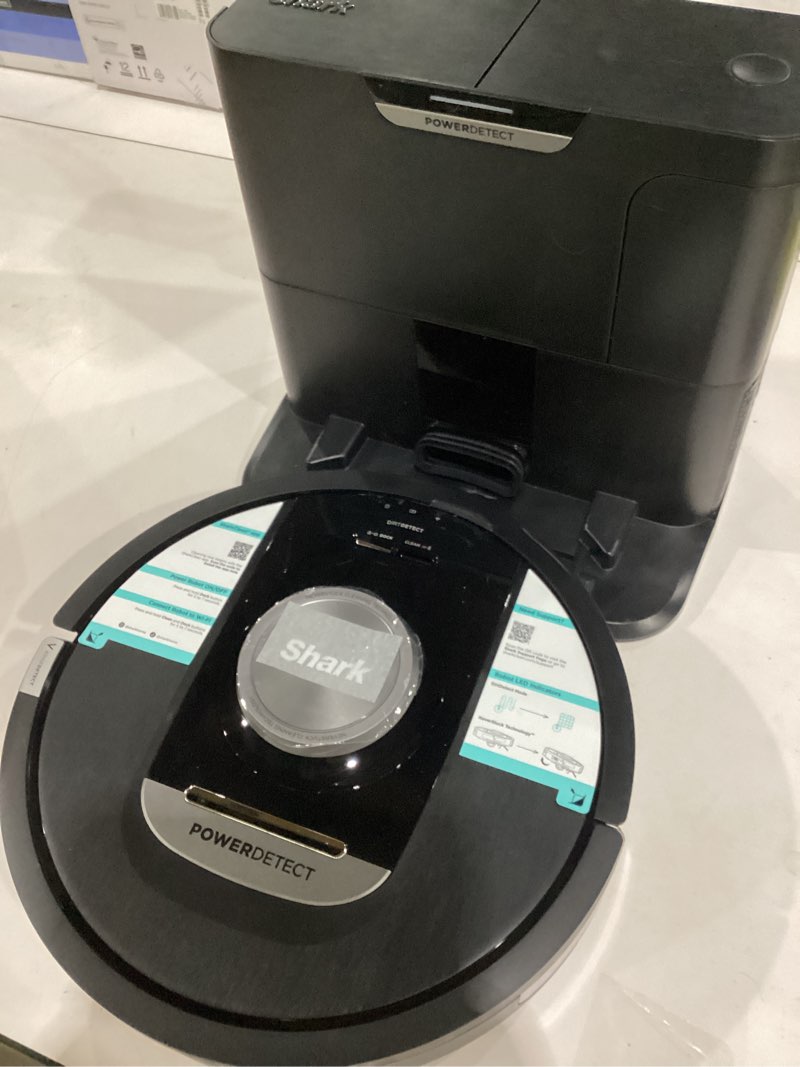 Condition photo showing Good Condition for not tested**** shark powerdetect self-empty robot vacuum with neverstuck technology, auto deep-clean carpets & hardfloors, 30 day capacity hepa bagless base, for pet hair, wifi black, av2820s powerdetect (30 days)
