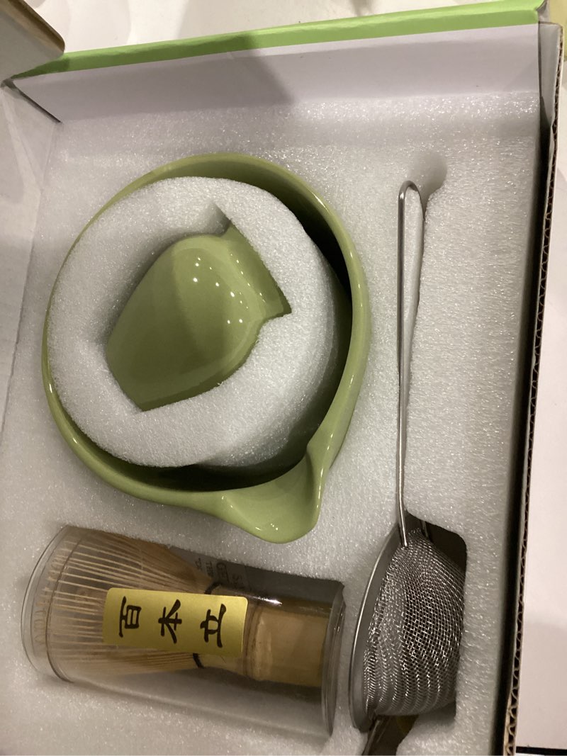 Condition photo showing Good Condition for Matcha Whisk Set - 5PCS Matcha Set Includes 17OZ Chawan with Spout, Bamboo Chasen Whisk with Ceramic Holder, Mat cha Scoop and Stainless Sifter, Matcha Kit for Ceremony, Gift for Matcha Lovers Jade Journey