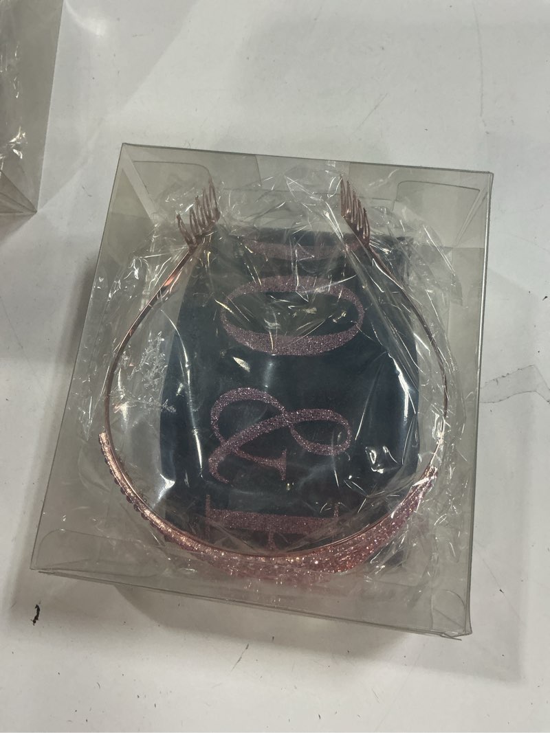 Condition photo showing New/Like New for meant2tobe 100th bday sash & tiara - pink glitter sash + rhinestone tiara  gifts for 100th