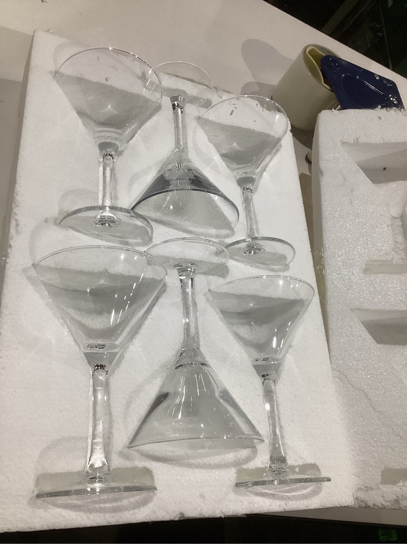 Condition photo showing Good Condition for martini glasses set of 6,crystal amber martini glasses with stem, elegant glasses for martini, drinking cups fancy glasses triangular cup classic cocktail glasses goblets for bar,margarita,whiskey amber 6 pcs