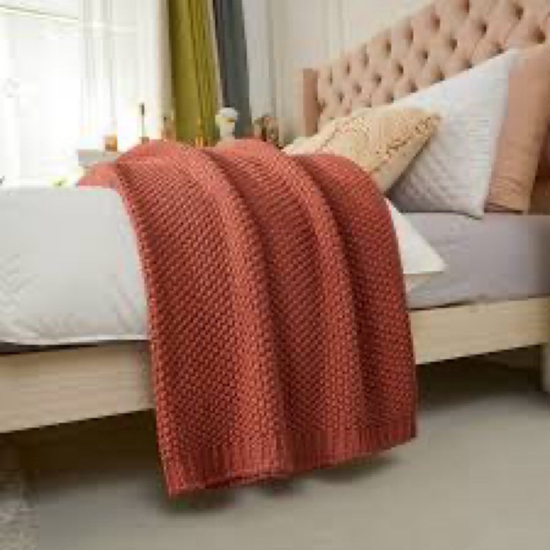 Longhui bedding Chunky Cable Knit Throw Blanket Lightweight Rust 100% Organic Cotton Blanket for Sof
