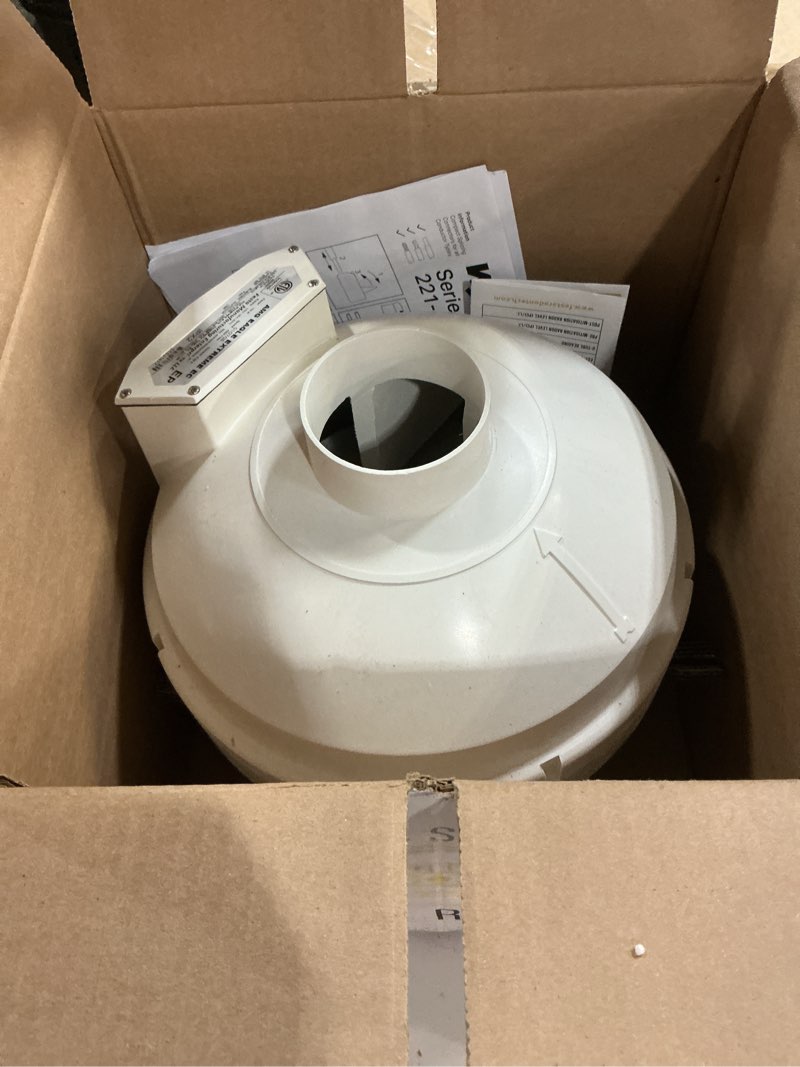 Condition photo showing As Is for Festa Radon AMG Eagle Extreme Radon Fan - Quiet and Energy Efficient 304 CFM Radon Mitigation System Inline Fan - 3" Electric Waterproof Inline Duct Fan - Sturdy Glass Reinforced Poly-Resin – White