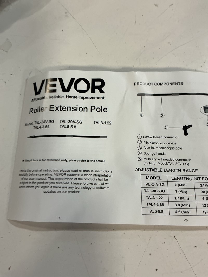 Condition photo showing Good Condition for vevor telescopic extension pole, 4.66-19 ft multi-purpose extendable pole, sturdy aluminum alloy paint pole extension with flip-lock design, high reach roller stick for painting, dusting and cleaning 5-19 ft