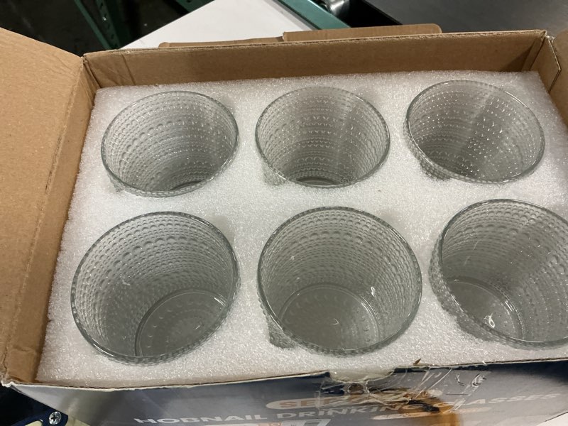 Condition photo showing New/Like New for Vintage Hobnail Drinking Glasses Set of 12, 12 oz Highball Glasses & 10 oz Cocktail Glasses, Embossed Glass Cups, Clear Water Glasses Kitchen Bar Glassware Set for Beer, Juice, Cocktail, Whiskey