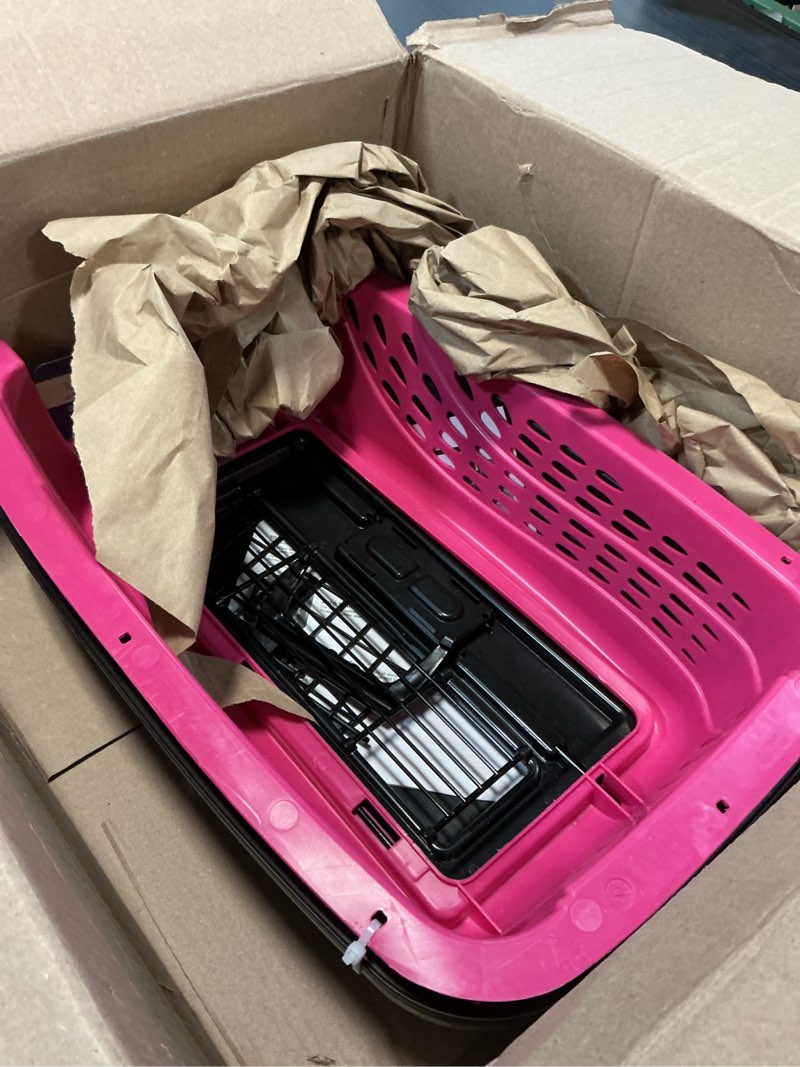 Condition photo showing As Is for petmate pet porter fashion dog kennel 23", hot pink, for pets up to 15lbs, made in usa 23.0"l x 15.2"w x 11.8"h pink