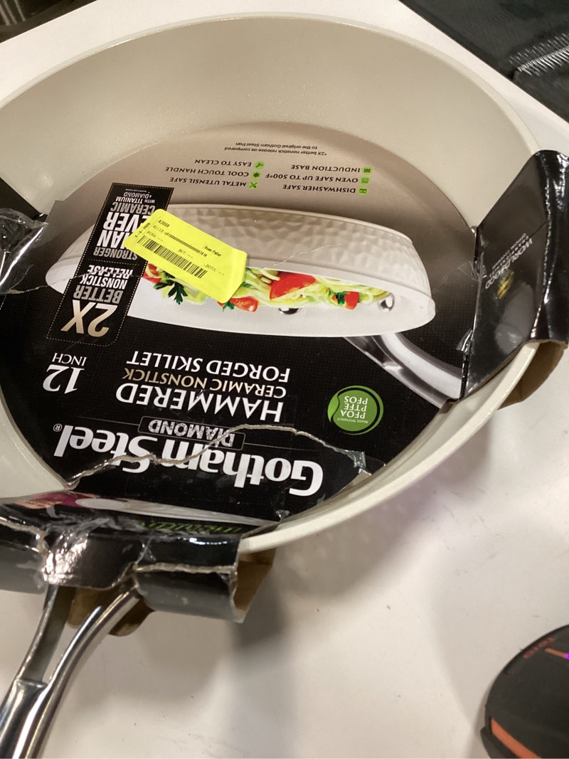 Condition photo showing Good Condition for gotham steel 12 inch non stick frying pans, nonstick frying pan, induction pan, nonstick skillet, 100% pfoa free ceramic pan for cooking, dishwasher safe, cream white