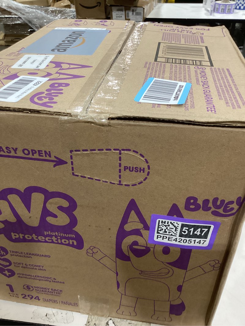Condition photo showing Good Condition for luvs size 1 baby diapers, platinum protection bluey diapers for day & night, size 1, 294 count (packaging may vary) size 1 294