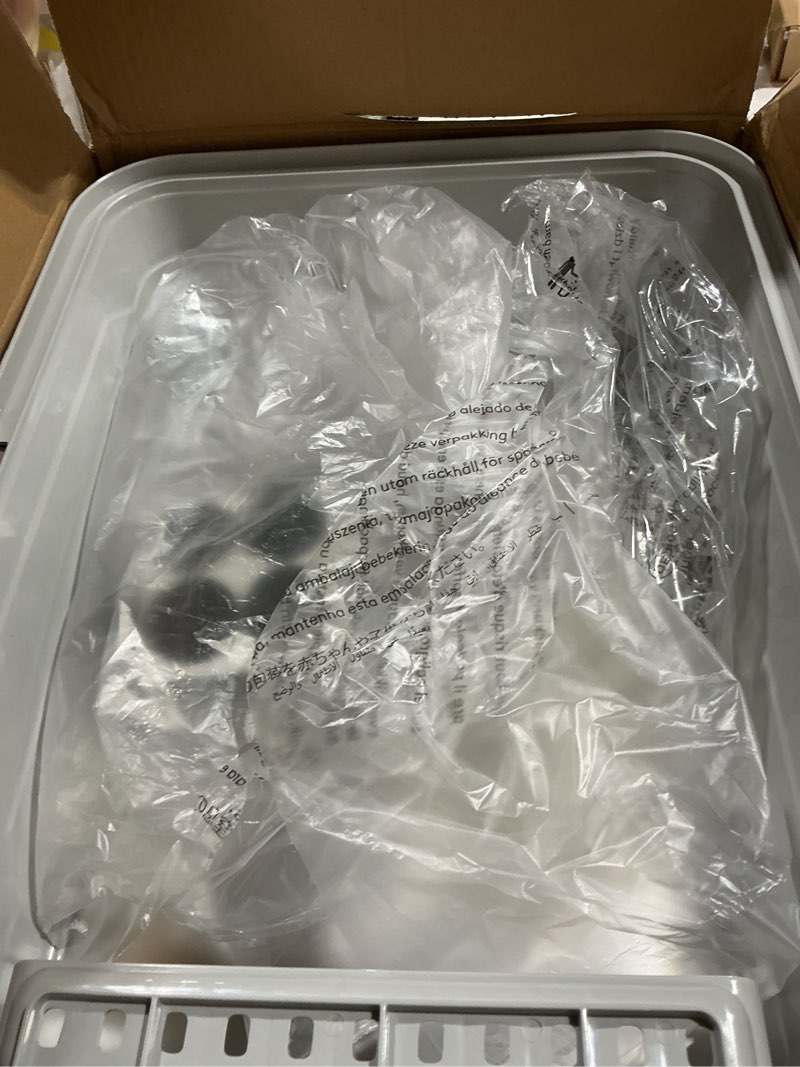 Condition photo showing Good Condition for stainless steel cat litter box for small cats, odor free metal litter box with high sides lid, open top low entry litter pan include scoop easy cleaning kitty cat box anti-urine leakage, non-sticky light grey small