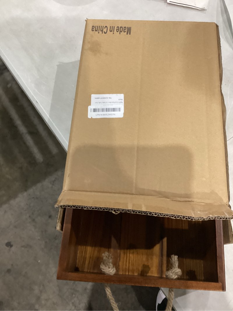 Condition photo showing New/Like New for MyGift 13 Inch Rustic Brown Wood Decorative Storage Organizer Bin with Rope Handles, Open Top Small Crate Box for Bathroom Accessories, Books, Crafts, Fruits Brown (13 Inch)