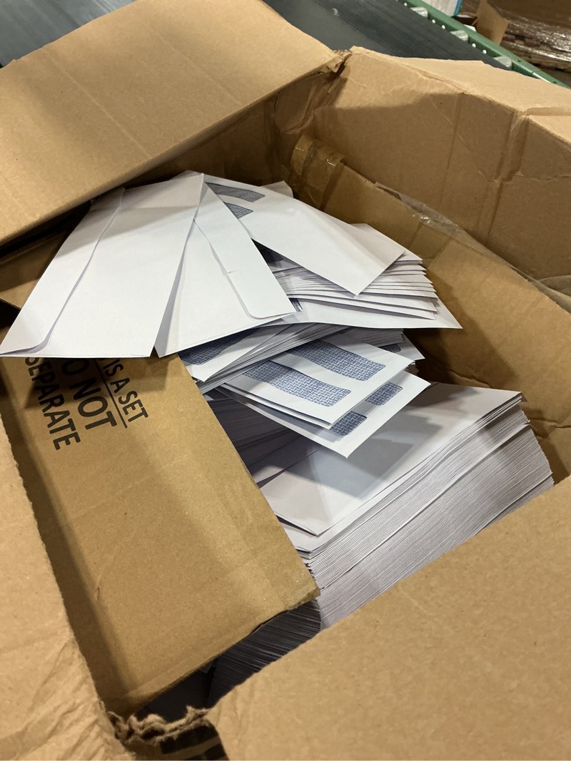 Condition photo showing As Is for 1000 Pack #10 Double Window Security Self-Seal Envelopes - Suitable Size for Multiple Business Statements, Quickbooks Invoices, and Return Envelopes, Size 4-1/8 x 9-1/2 - White - 24 LB