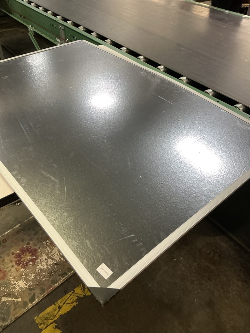 Condition photo showing As Is for optima great white dry erase board 3' w x 2' t, magnetic receptive 1/2" thick porcelain steel whiteboard, mitered anodized aluminum frame, polished aluminum full-length tray