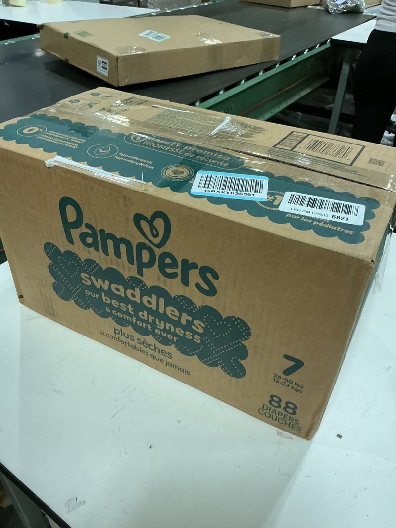 Condition photo showing New/Like New for Pampers Swaddlers Diapers, Size 7 (26-50 lbs), 88 Count, Absorbent, Keeps Baby Dry and Comfortable, Skin Safe Disposable Baby Diaper (Packaging May Vary) Size 7 88