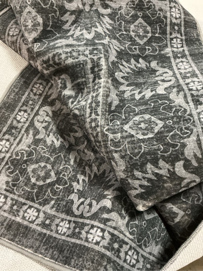 Condition photo showing Good Condition for livebox washable area rug 5x7 - large black boho living room rug vintage rugs for bedroom, lightweight retro carpet floral accent rugs for dining room high traffic area 5' x 7' (rectangular) black/gray