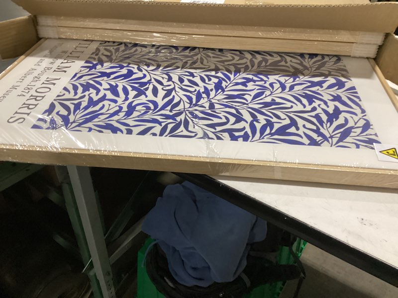 Condition photo showing New/Like New for framed large blue william morris wall art set of 3, vintage botanical floral canvas wall decor painting, farmhouse aesthetic artwork prints for living room, bedroom, hallway, office, total size 30x60 20"w x 30" h x 3pcs blue