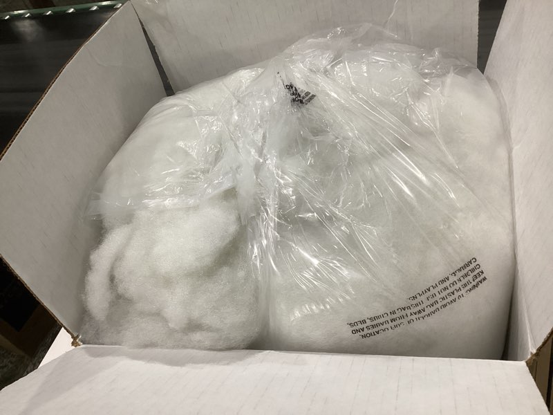 Condition photo showing As Is for fairfield the original poly-fil, premium polyester fiber fill, soft pillow stuffing, stuffing for stuffed animals, toys, cloud decorations, and more, machine-washable poly-fil fiber fill, 5 lbs. box 5 lb white