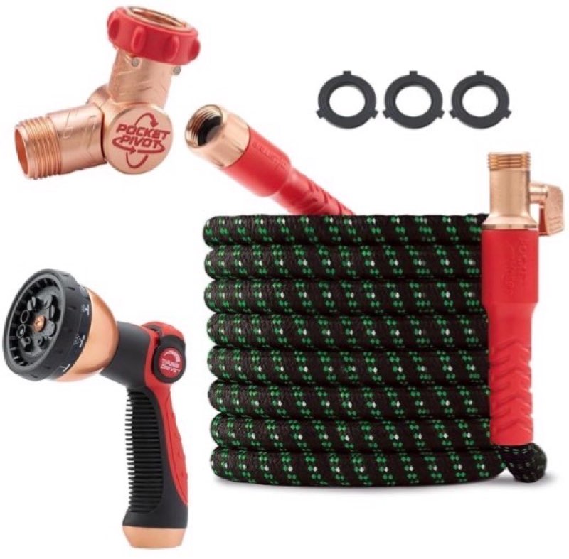 pocket hose ballistic double uv edition 25 ft expandable garden hose w/pocket pivot swivel connector