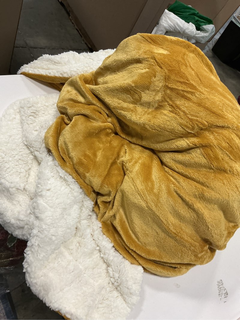 Condition photo showing As Is for Elegant Comfort Throw Blanket, Reversible Sherpa Flannel, Ultra-Soft, Fuzzy, Cozy and Plush- All Season Lightweight Decorative Throw, 50 x 60 inches, Solid Sherpa Throw, Gold 50 x 60 Solid Gold